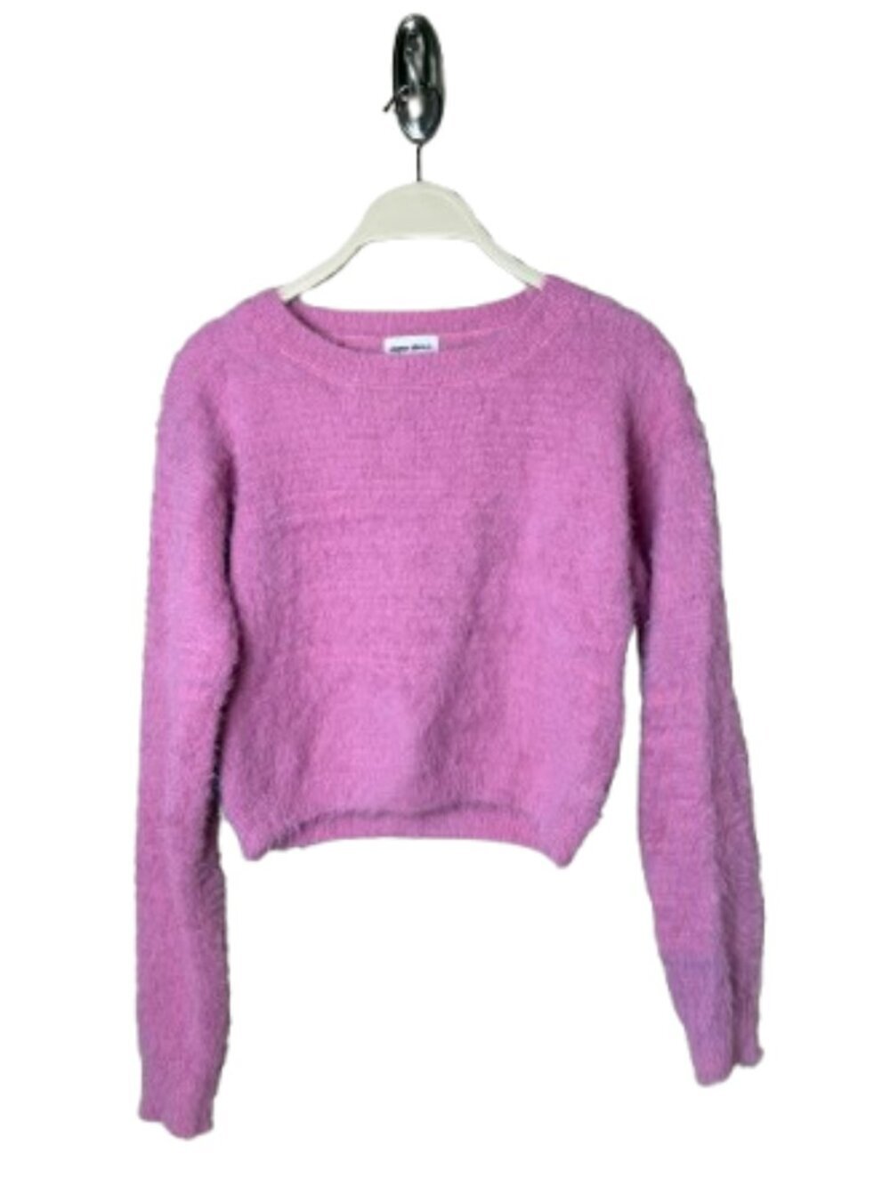 Super Down Pink Mauve Eyelash Cropped Sweater Round Neck Size Small